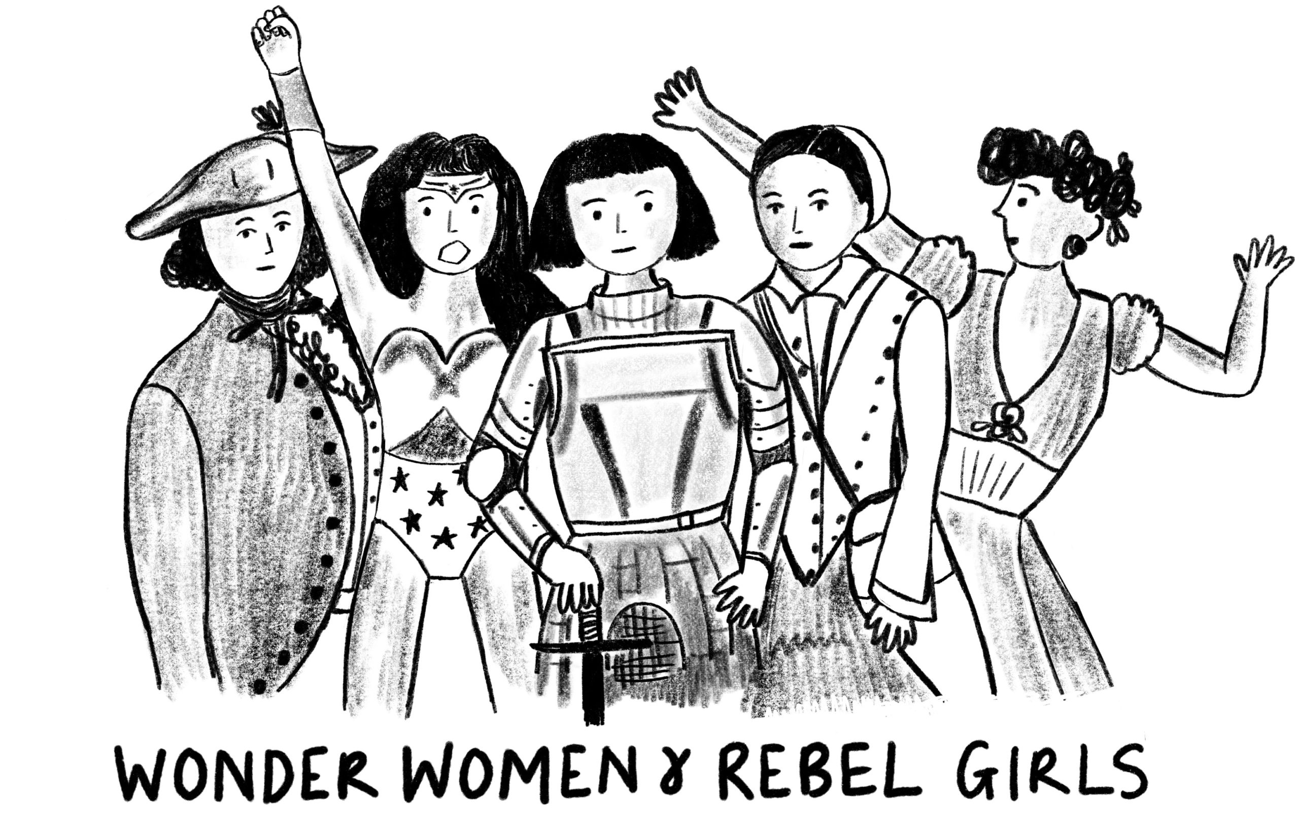 illustration of fictional and historical warrior women