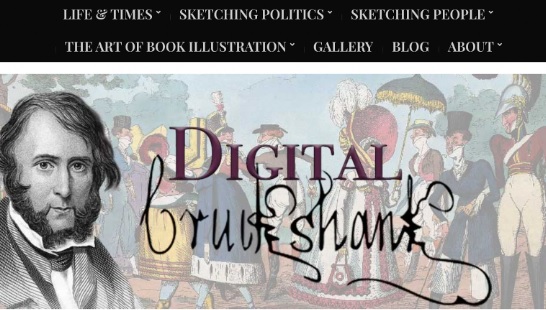 Screenshot of the landing page banner of the WordPress site, Digital Cruikshank: Etching & Sketching in Nineteenth-Century England.