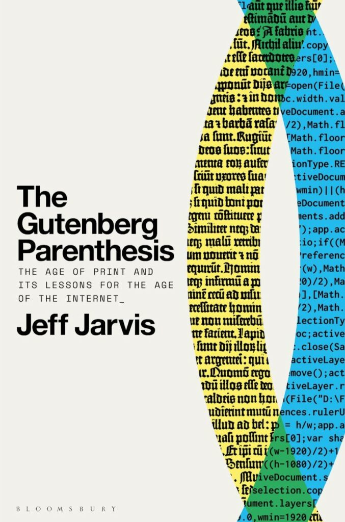 Cover shows two brackets intersecting on the right-hand side, one yellow with manuscript lines running through it, and one blue with lines of code running through it.
