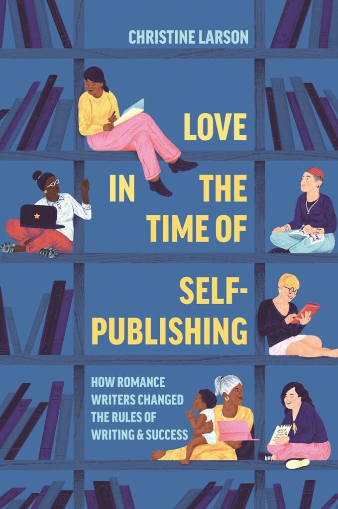 Cover of Love in the Time of Self-Publishing showing illustration of readers sitting on a bookcase