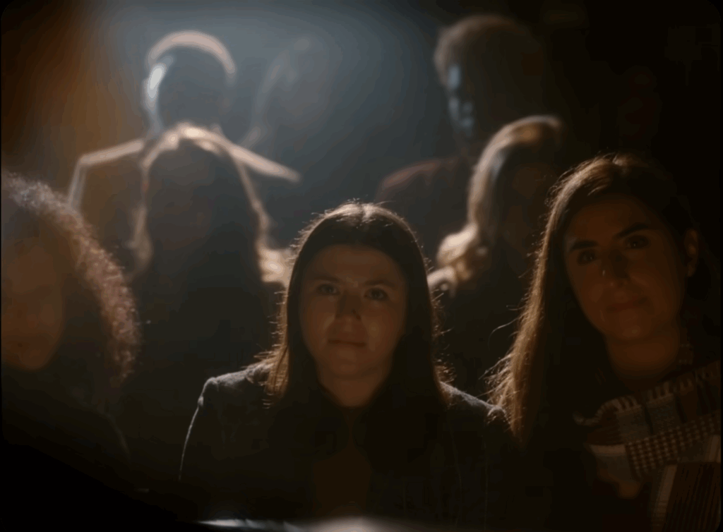 Screenshot from All Too Well: The Short Film depicting Taylor Swift’s “readers.”