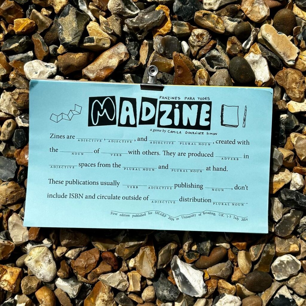 A madlibs style card with information about Zines.